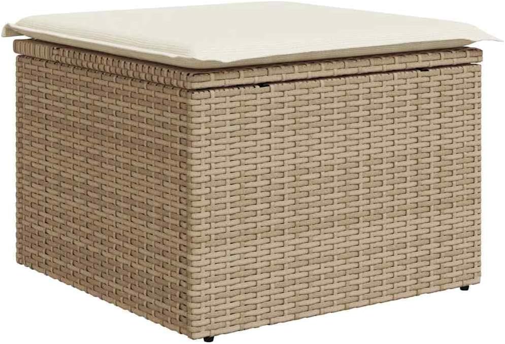 Gartensofa-Set, 4-teilig, Beige Poly-Rattan, mit Kissen, Akazienholz-Akzenten, modulares Outdoor-Möbelset für Terrasse, Balkon, Garten