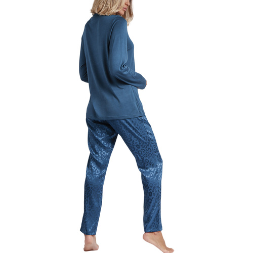Admas - Pijama pantalón top manga larga Satin Leopard Azul
