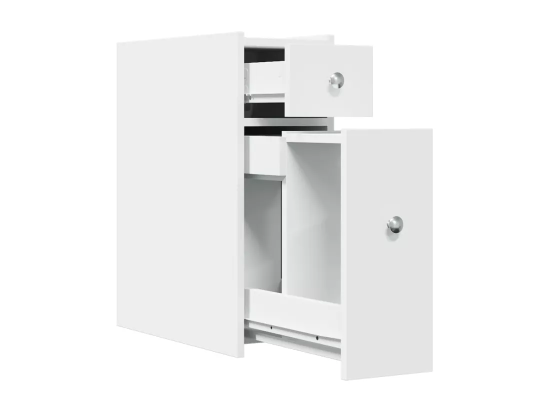 Armoire de salle de bain étroite avec roulettes blanc