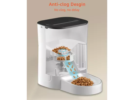 3L Distributeur de Croquettes pour Chat et Chien Blanc Distributeur Automatique de Nourriture avec Bol en Acier Inoxydable 6 Repas par Jour
