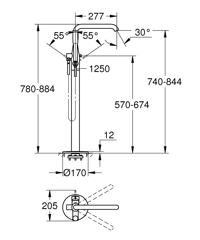 Grohe Essence New vrijstaande badkraan met douchegarnituur warm sunset