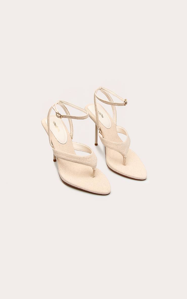 Crème Sandales À Talon Avec Bride Orteil Effet Lin