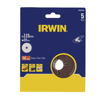 Irwin schuurschijf voor haakse slijper Ø115 mm korrelgrootte K40 5 stuks