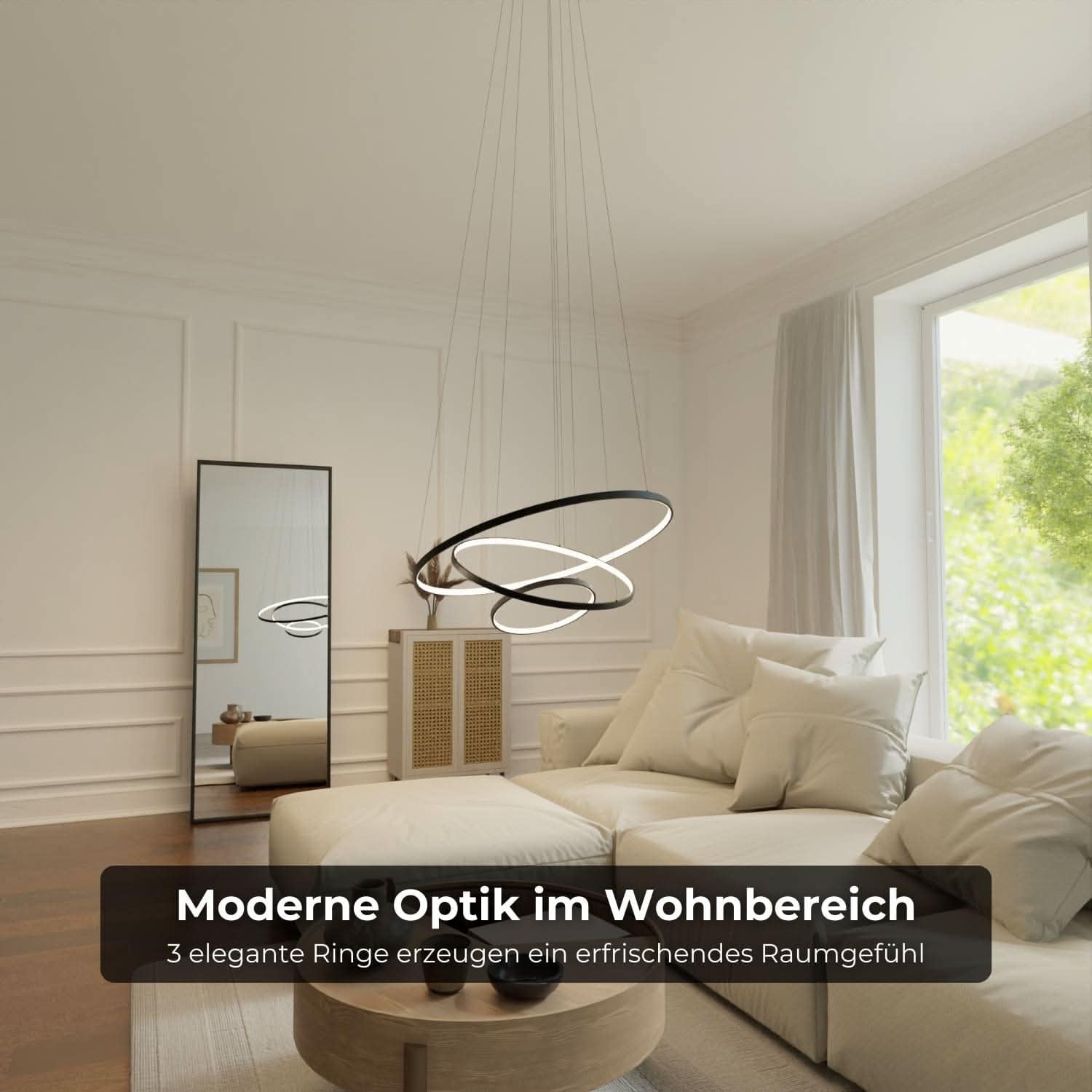 Deckenleuchte Pendelleuchte 'Omeva' dimmbar LED 3 Ringe Wohn & Esszimmer Moderne Hängelampe Esstisch Smart Home Amazon Alexa Google Home Tuya schwarz
