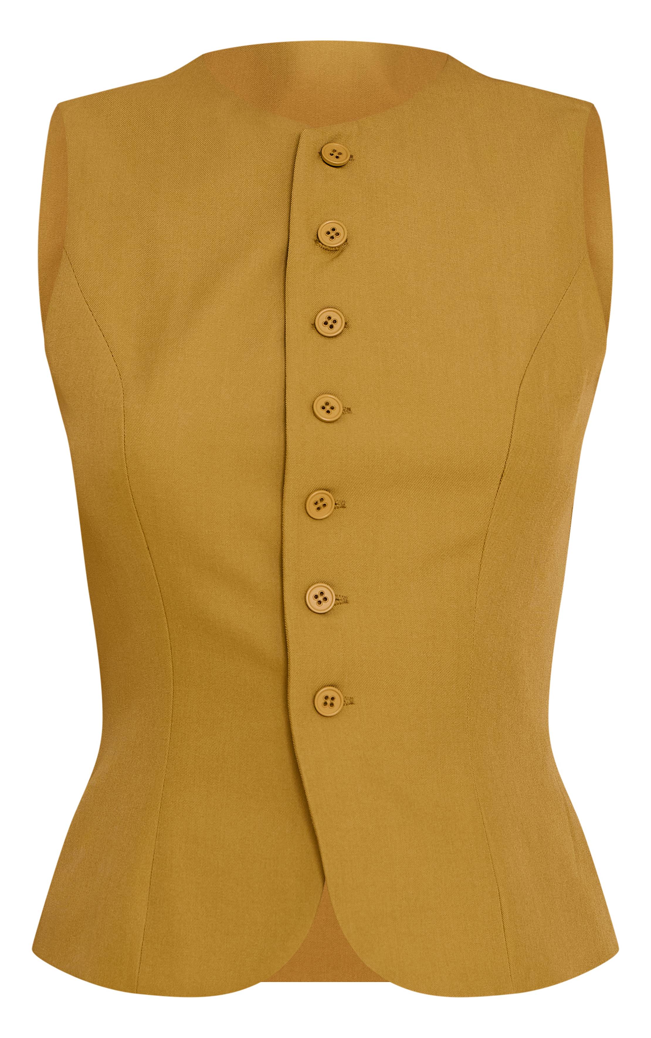 Moutarde Gilet Ajusté En Tissu Tissé