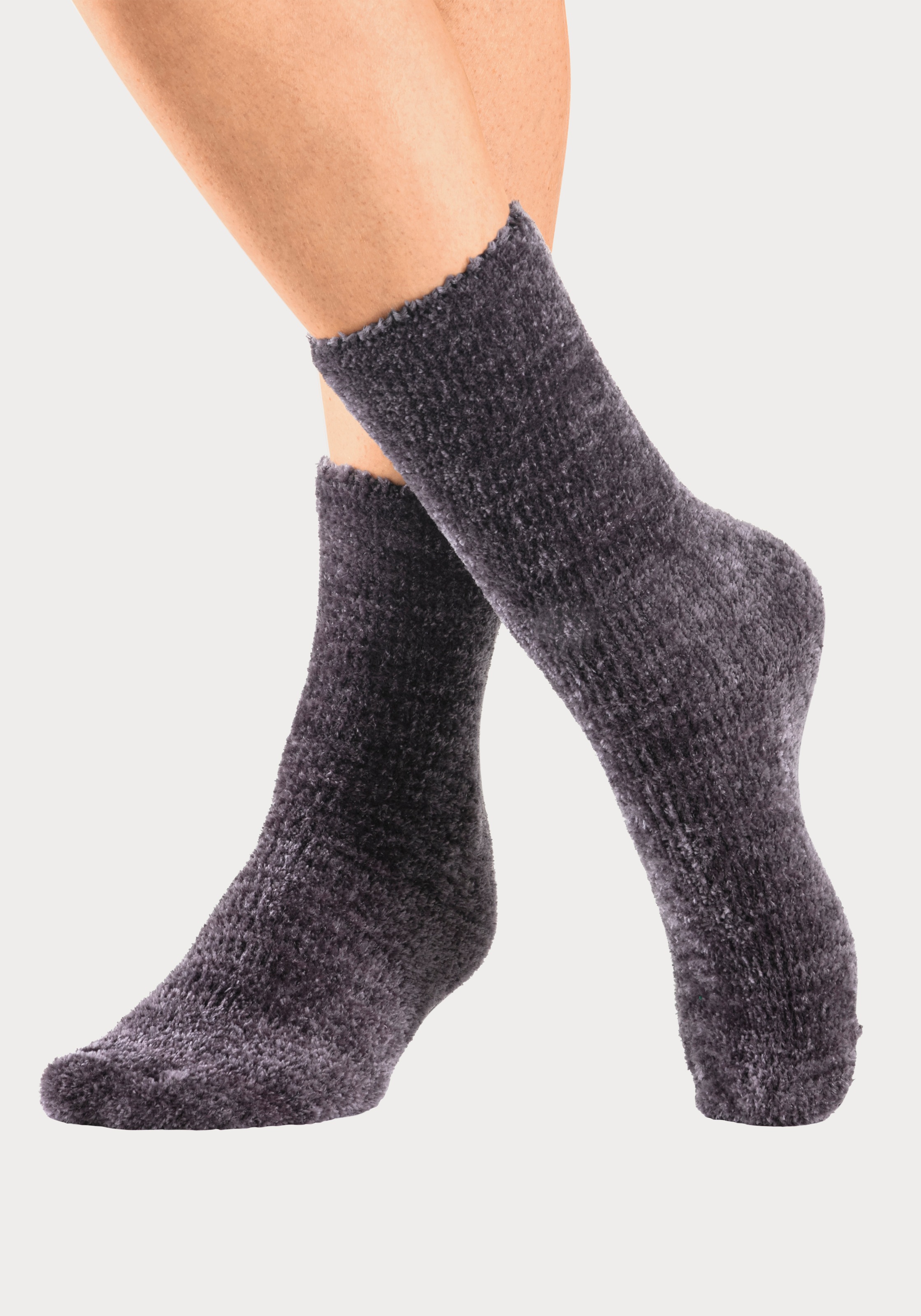 Lavana Kuschelsocken Packung, 5 Stk. tlg. Bettsocken aus weichem, leicht glänzendem Chenillegarn