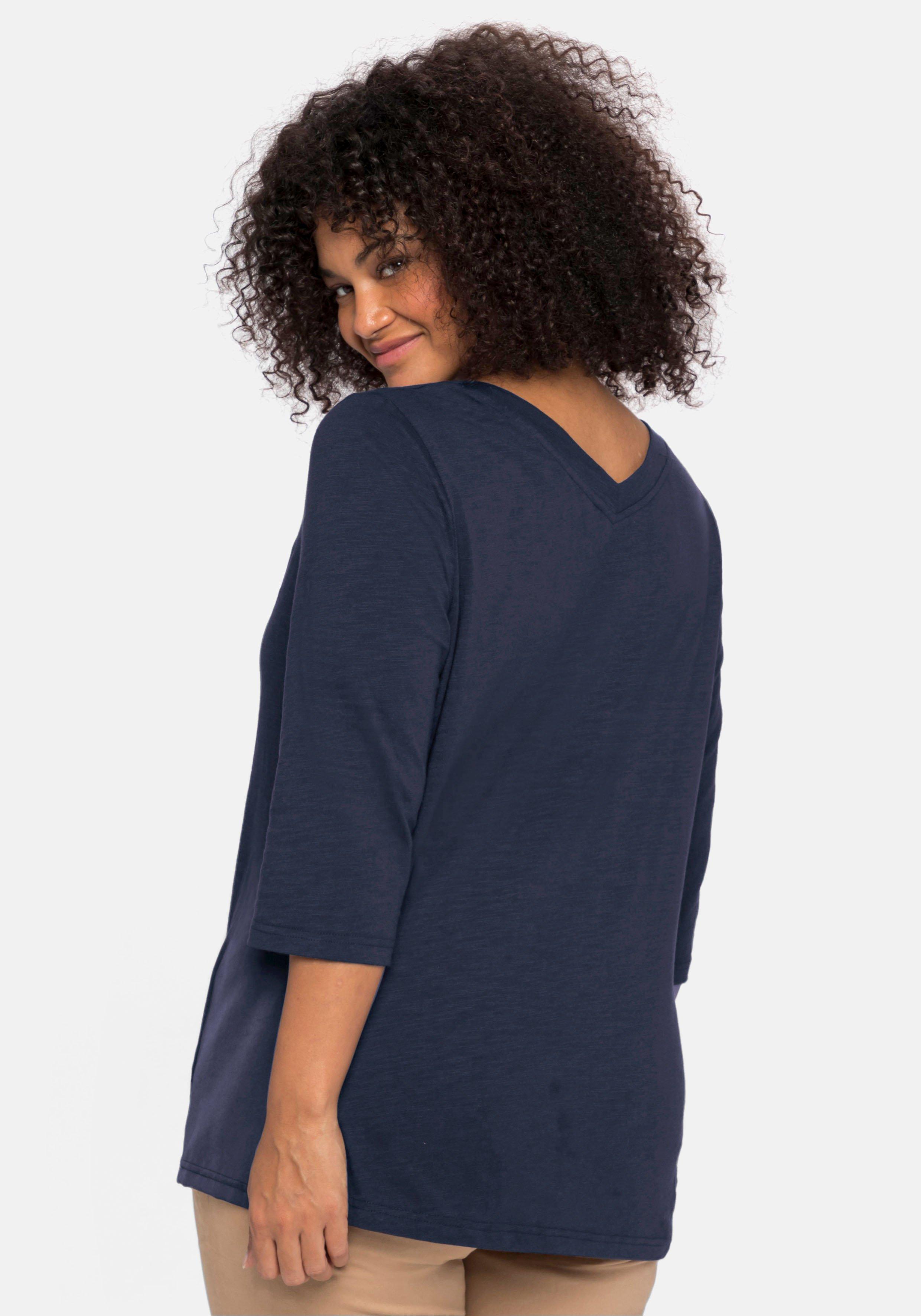 3/4-Arm-Shirt mit Einsatz aus Blusenstoff seitlich