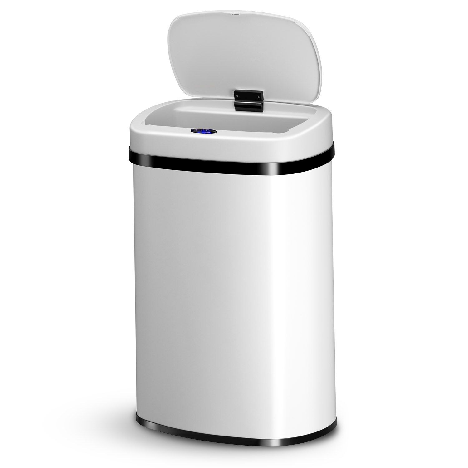 Juskys Automatik Mülleimer mit Sensor 50L - Abfalleimer mit elektrischem Deckel rechteckig - Weiß