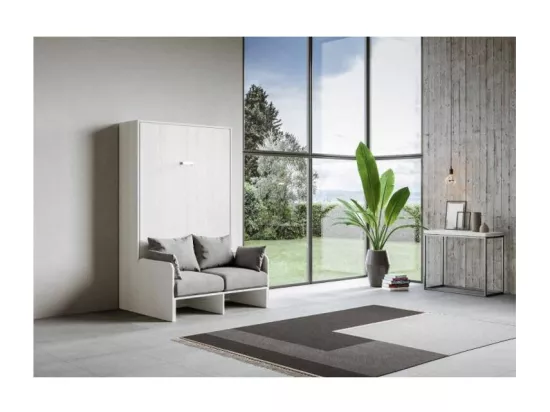 Lit escamotable vertical blanc avec canapé tissu Bounto 160x190 de tissu-Canapé 00