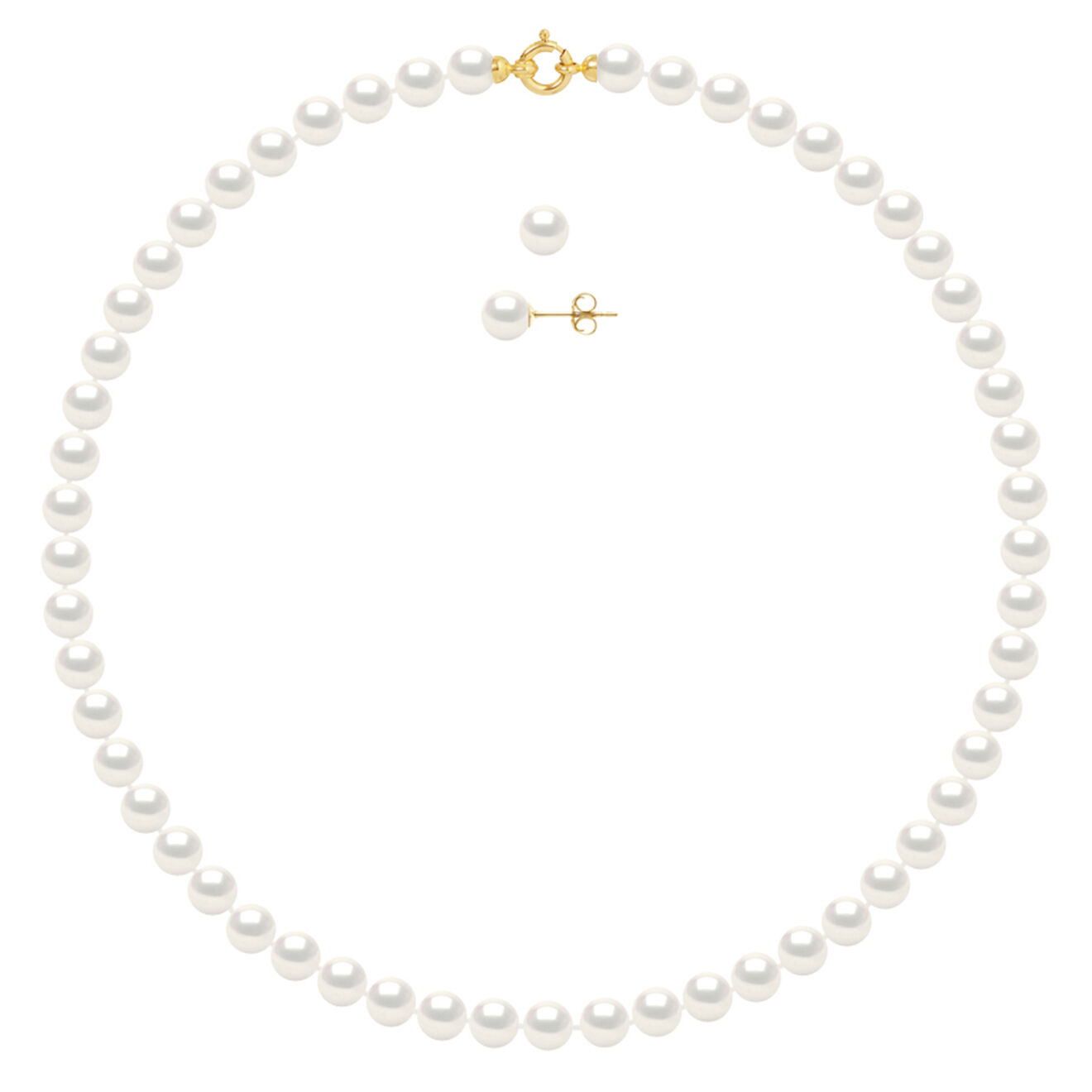 Pearl Addict Parure Collier + Boucles d'Oreilles Or Jaune & Perles d'Eau Douce blanc naturel