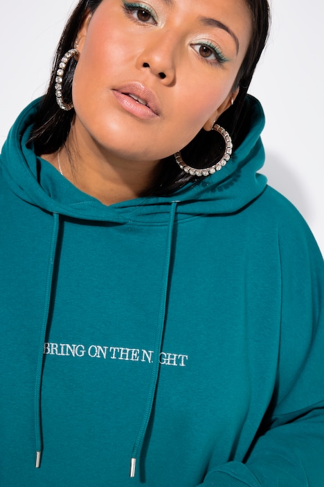 Hoodie, oversized, Glitzer-Statement, Kapuze