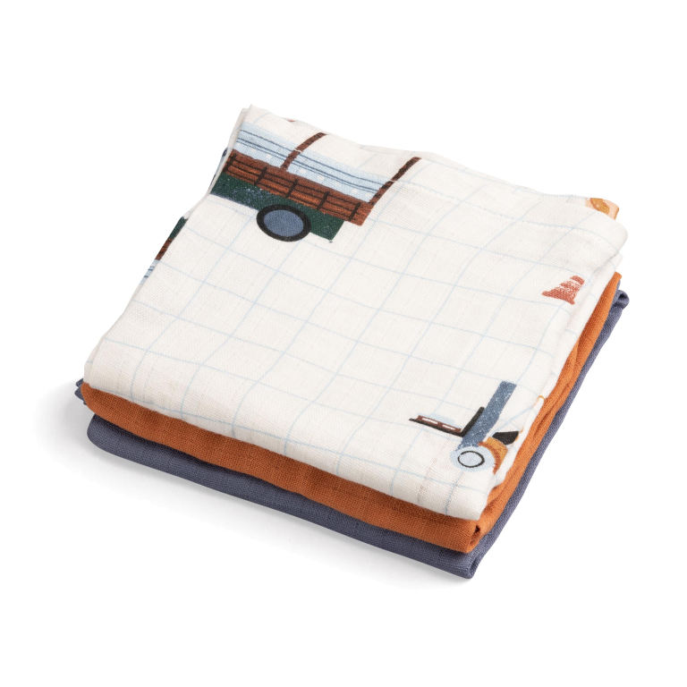 Sebra Busy Builders hydrofiel handdoek 75x75 set van 3