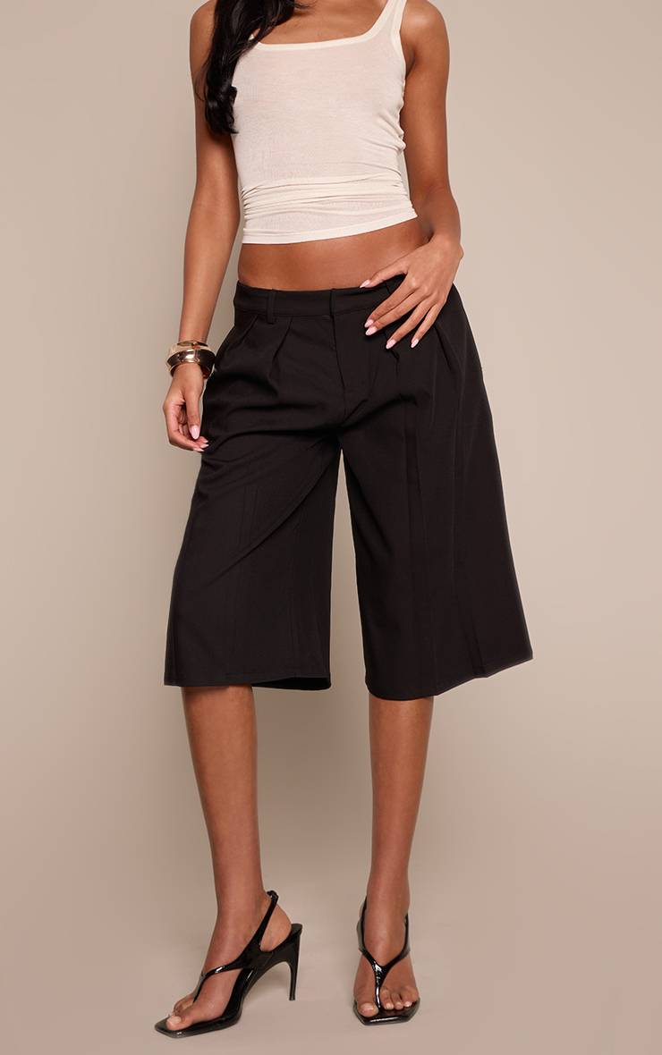 Noir Short En Jean Tissé À Détails Plissés Tall