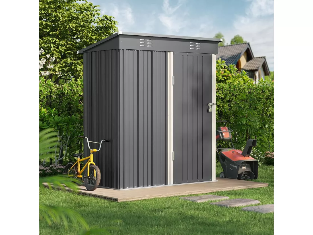 Bealife Abri de Jardin en Métal 162 x 95 x 182 cm Cabanon Gris sur Terrain