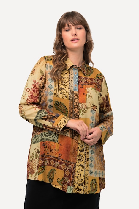 Hemdbluse, Patchdruck, Hemdkragen, Langarm