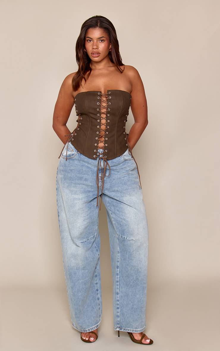 Washed Olive Top Corset Bustier Bleu Clair Sculptant