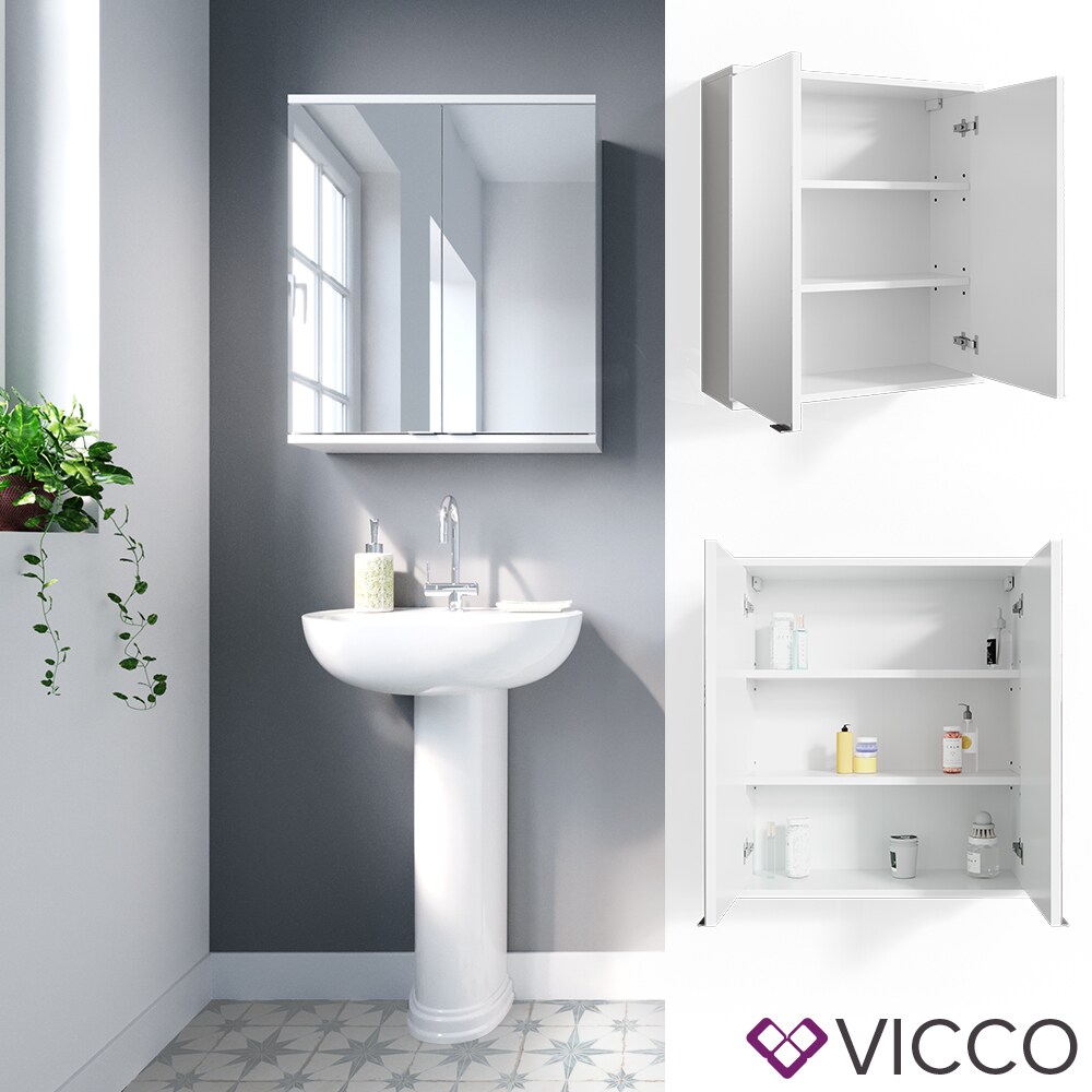 VICCO Spiegelschrank ROY 60 x 68 cm Weiß - Spiegel Badspiegel Bad Wandspiegel