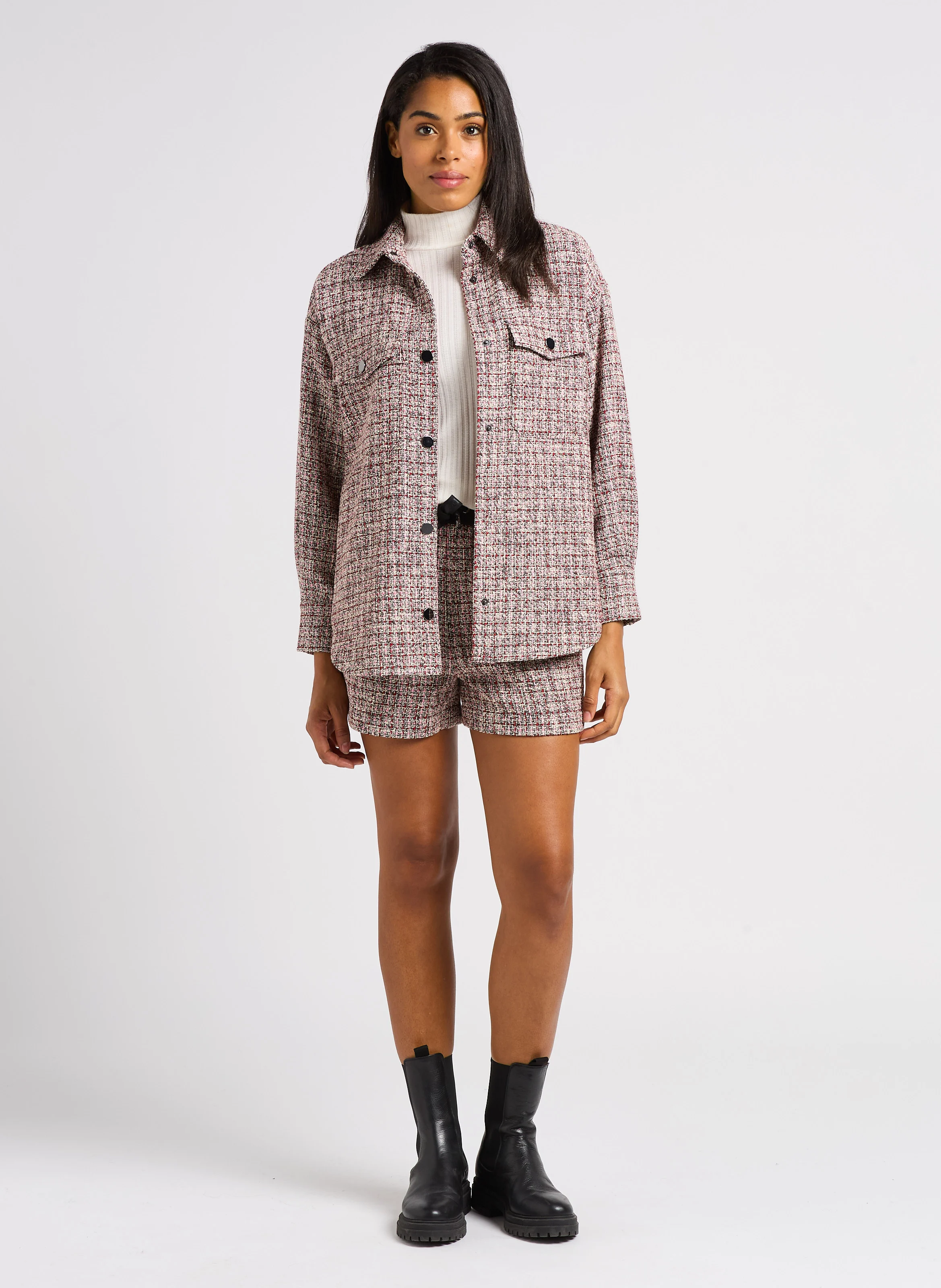 Veste col classique en tweed | Rouge