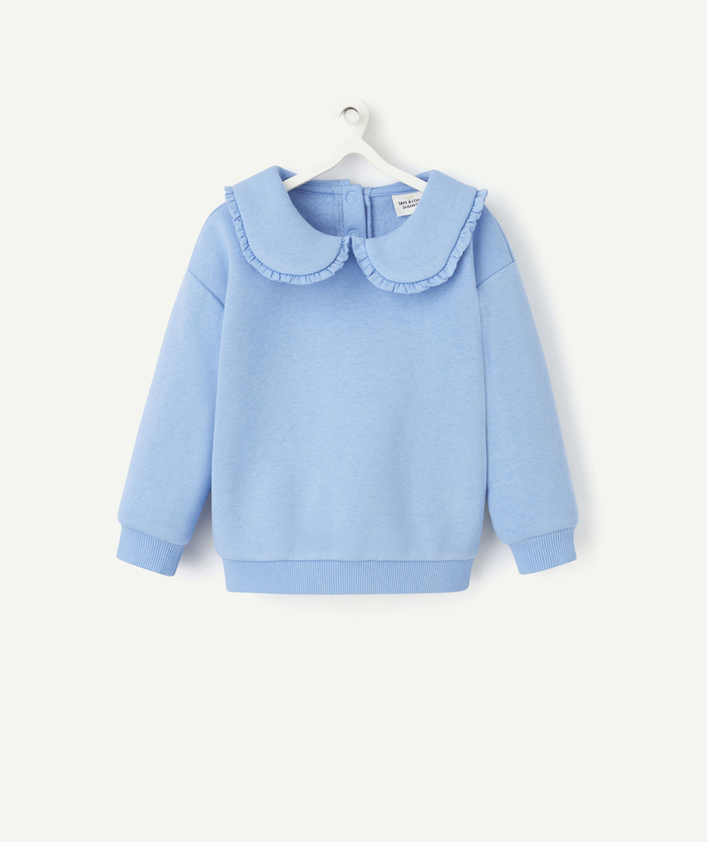 SWEAT BÉBÉ FILLE EN FIBRES RECYCLÉES BLEU AVEC COL CLAUDINE