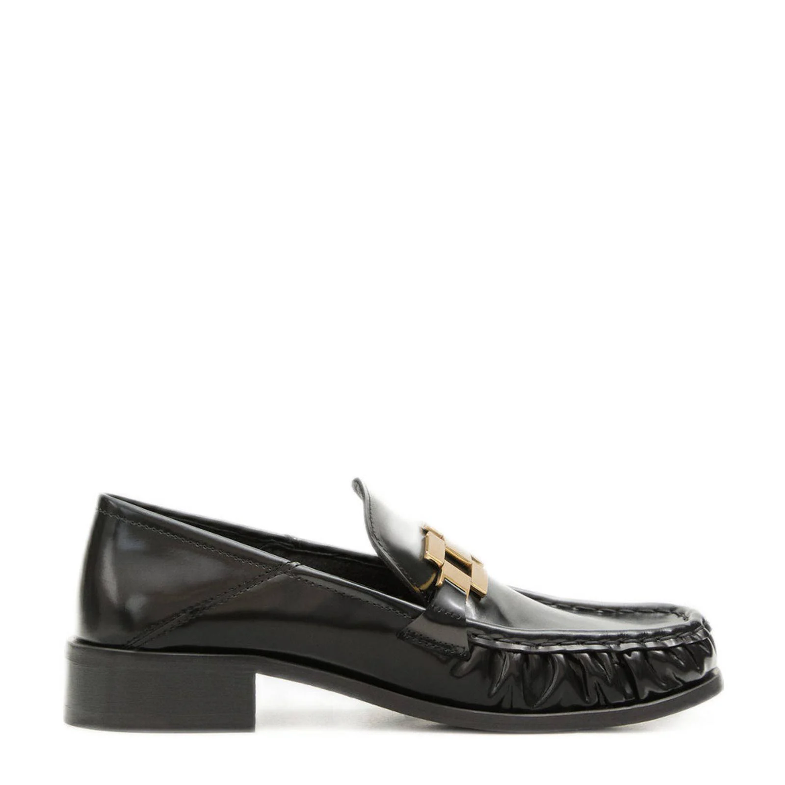 Mango leren mocassins zwart