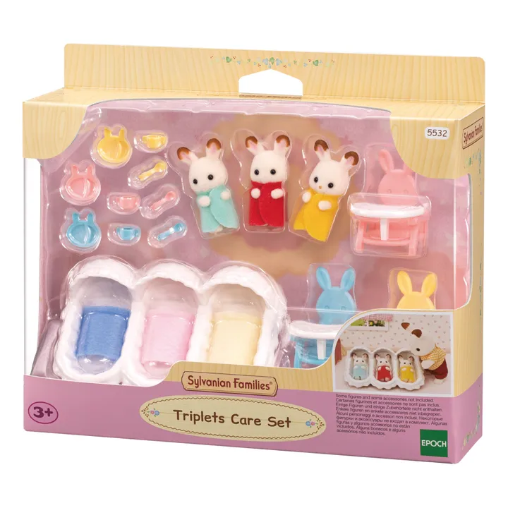 Sylvanian Families Les triplés lapin chocolat et accessoires de puériculture