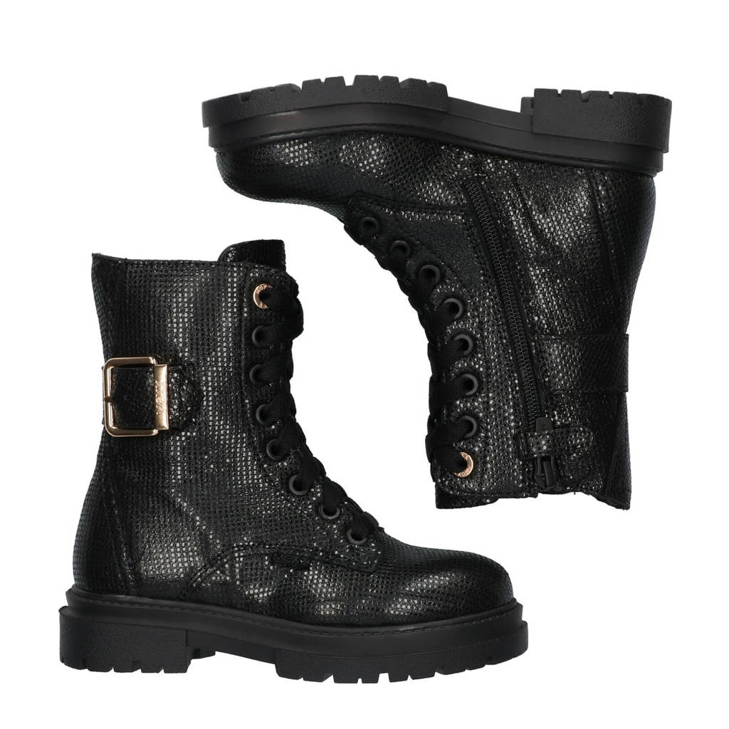 Mexx leren veterboots zwart