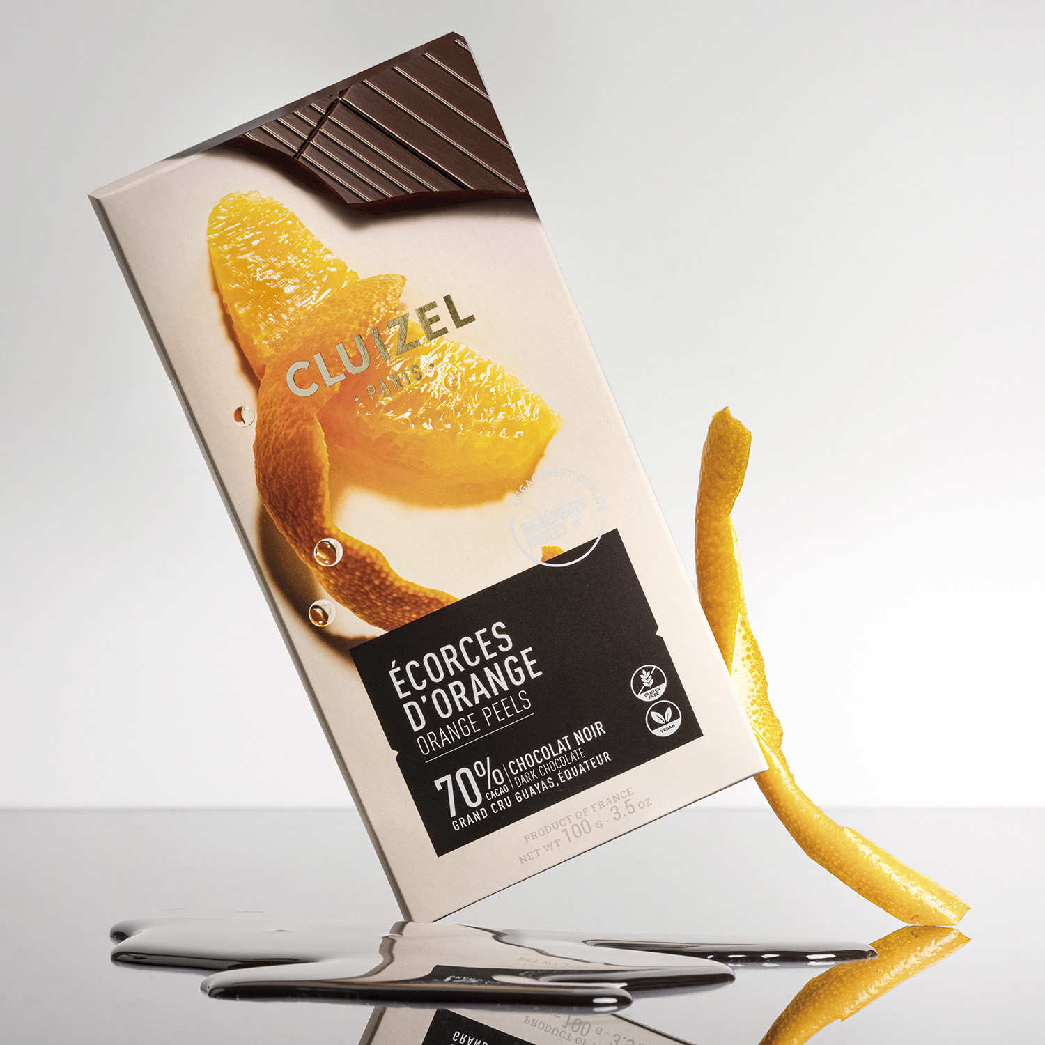 Tablette de chocolat noir 70% aux écorces d'orange