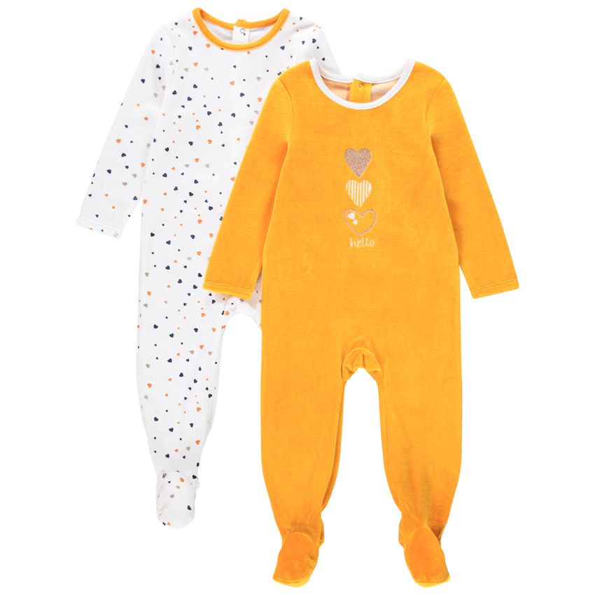 Lot de 2 dors-bien en velours motifs coeurs pour bébé fille - Jaune