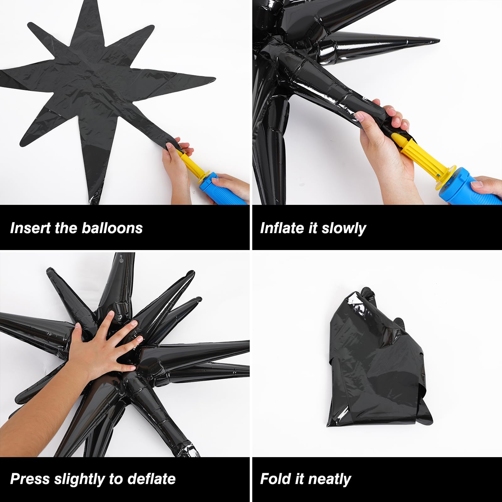 (10er Set) 3D Stern Folien Ballon Party Dekoration Luftballon - Schwarz