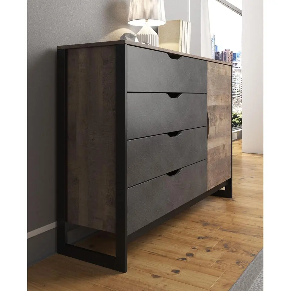 Meubella - Dressoir Acasia - Grijs - Eiken - 138 cm