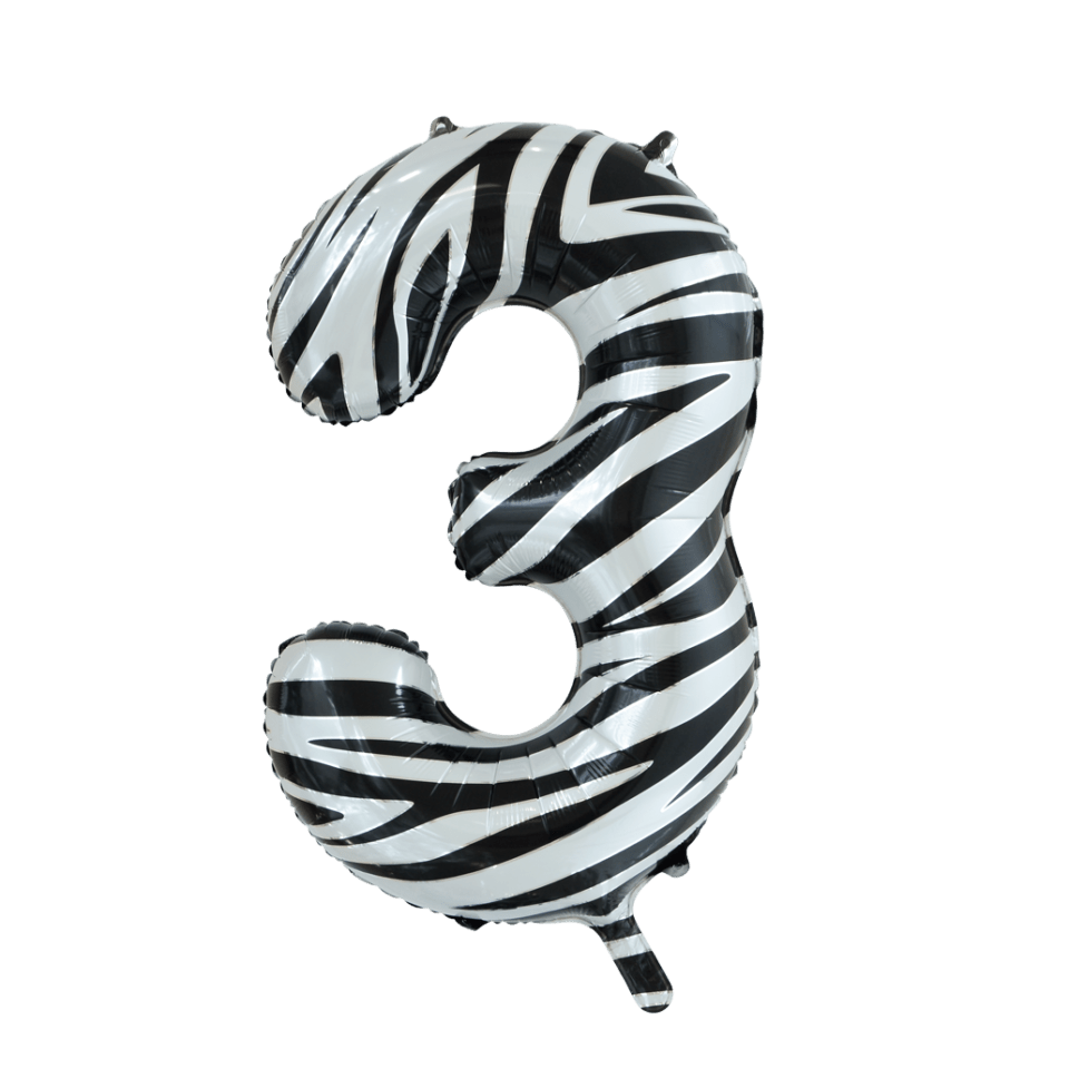 Folie Ballon Cijfer 3 Zebra XL 86cm leeg
