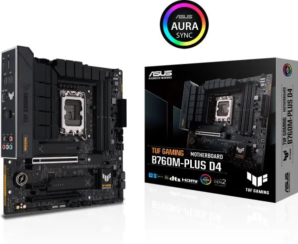ASUS TUF GAMING B760M-PLUS D4 - Bundkort - micro ATX - LGA1700 sokkel - B760 Chipset - USB-C 3.2 Gen 2x2, USB 3.2 Gen 2, USB 3.2 Gen 1 - 2.5 Gigabit LAN - onboard grafik (CPU påkrævet) - HD Audio (8-kanaler)