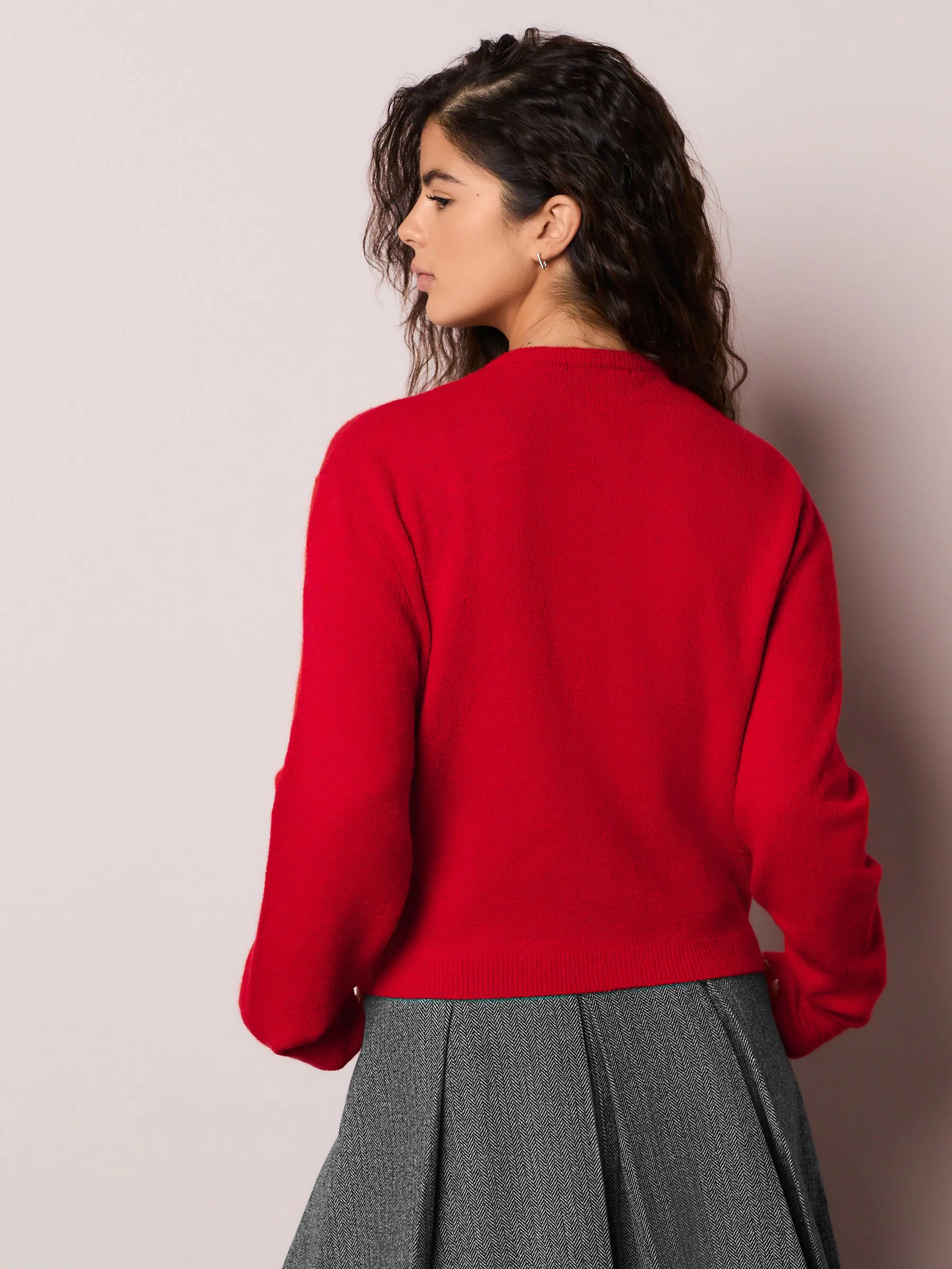 Red Cherry Buttons - Gebreid vest met ronde hals
