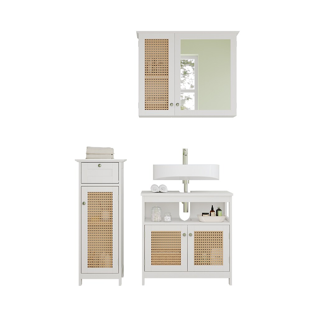 Vicco Badmöbel-Set Rosario, Weiß, moderne Serie, Badezimmer, dekorative Front, Spiegelschrank, Waschtischunterschrank, Midischrank