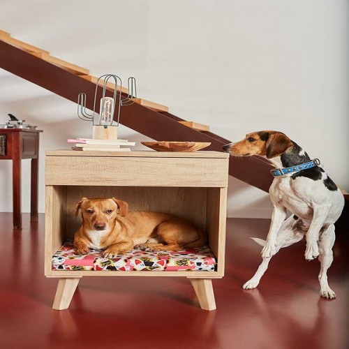 Mesa de cabeceira de madeira para cães, cor bordô perolado