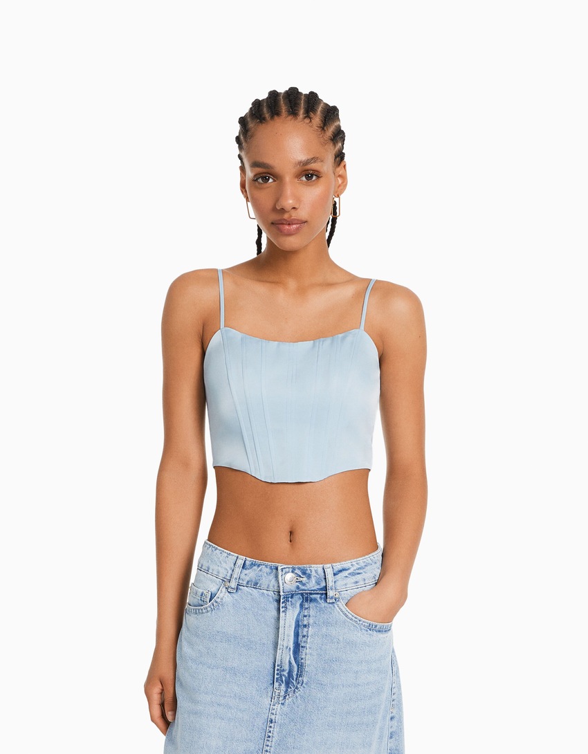 Top corset de cetim com alças