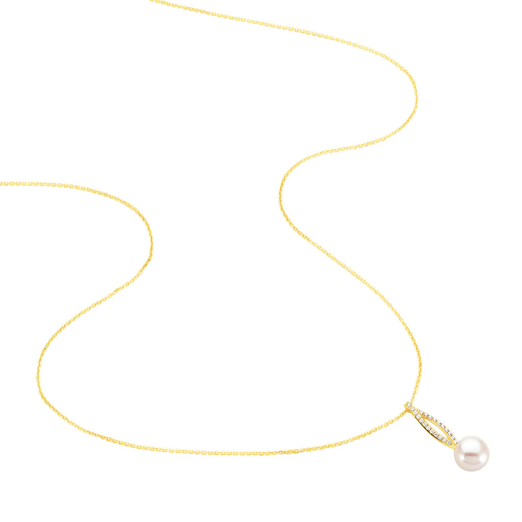 Collier Tesnimae Or Jaune Oxyde De Zirconium Et Perle De Culture