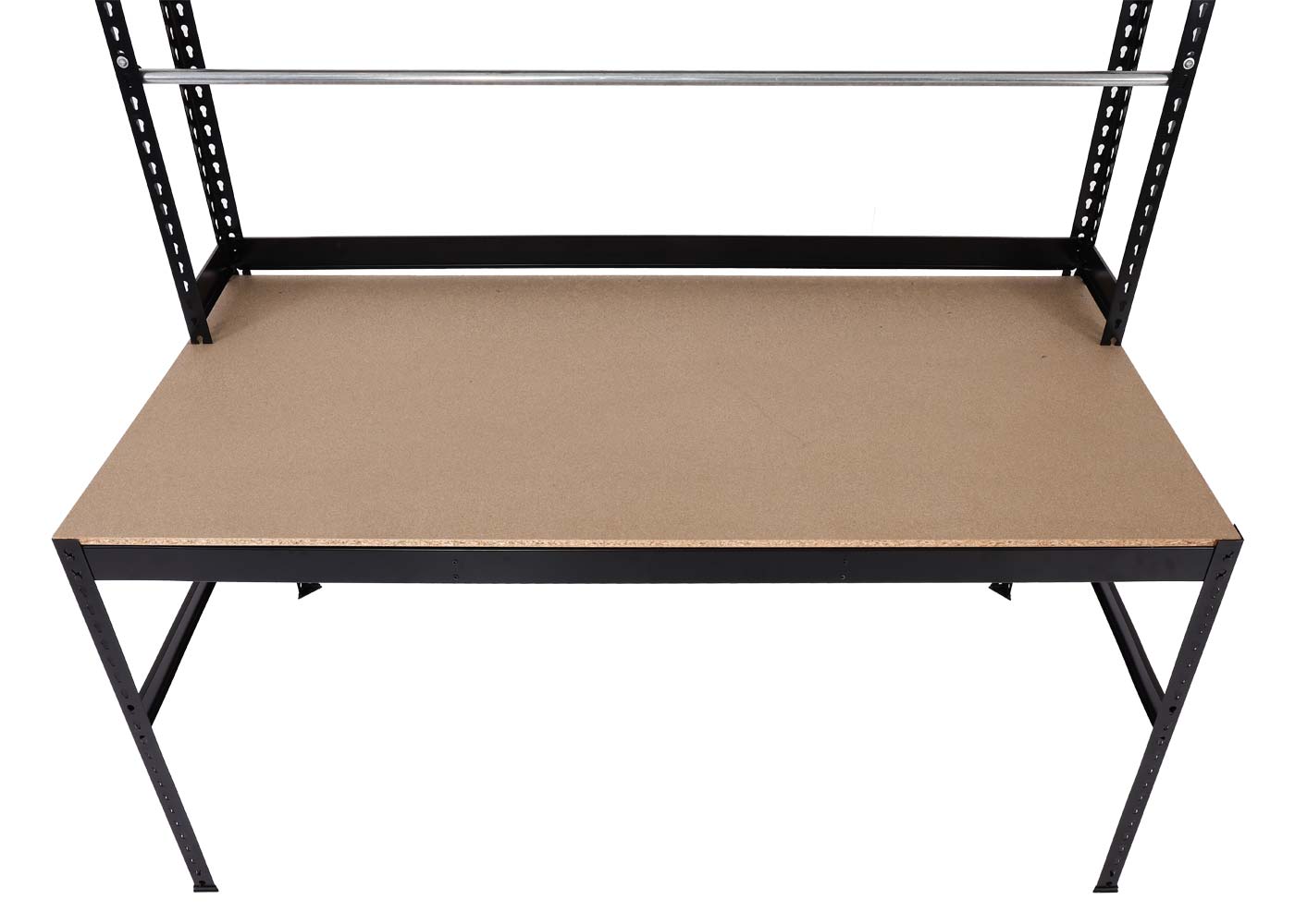 Packstation MCW-J84, Packtisch Arbeitstisch Werktisch, Rollenhalter höhenverstellbar, Holz Stahl 183x183x90cm, schwarz