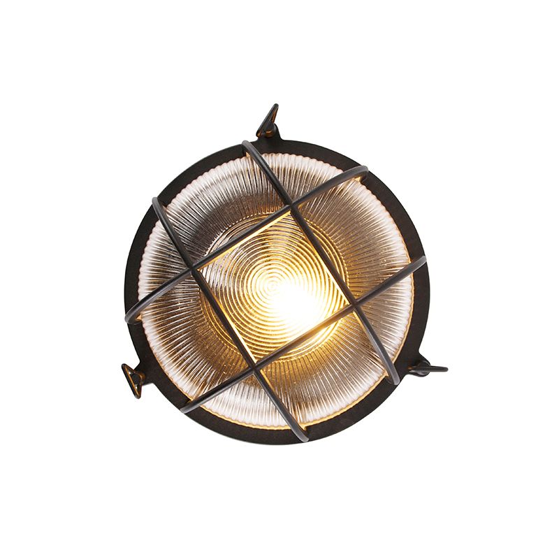 Industriële ronde wandlamp zwart IP44 - Noutica