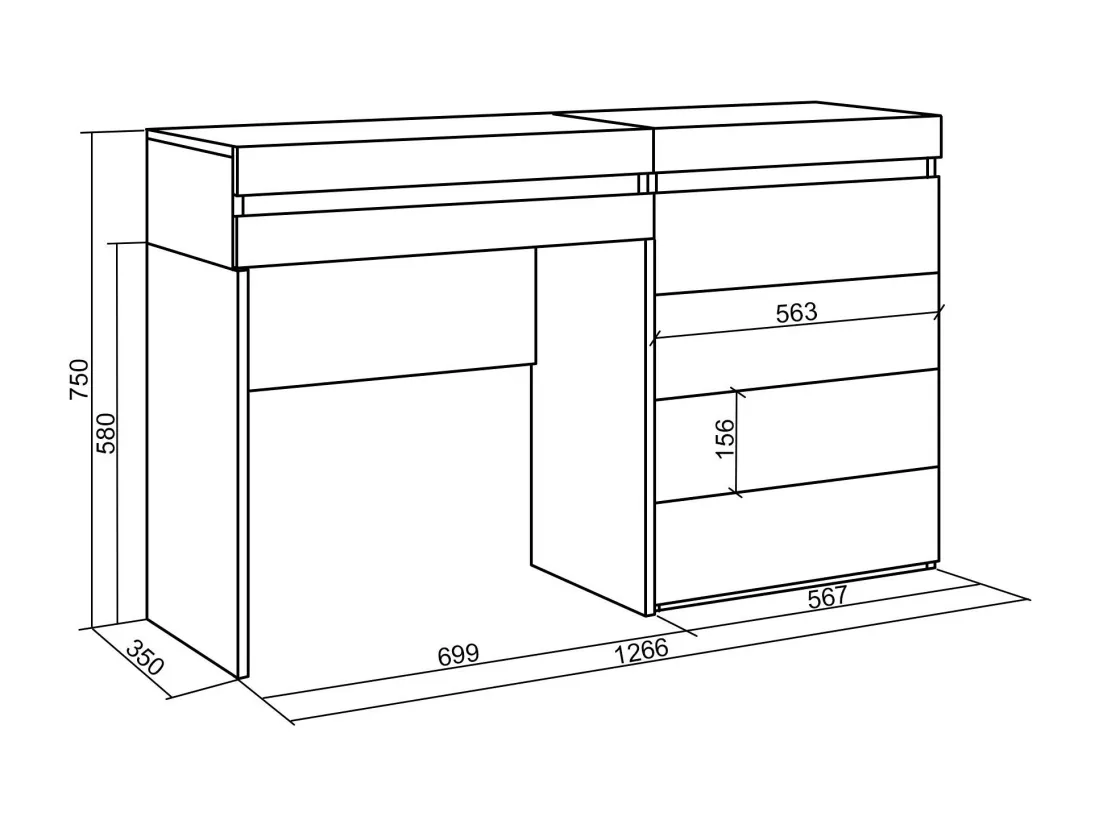 Coiffeuse, 127x35x75 cm, Avec tiroir, Commode, Buffet, Ciment