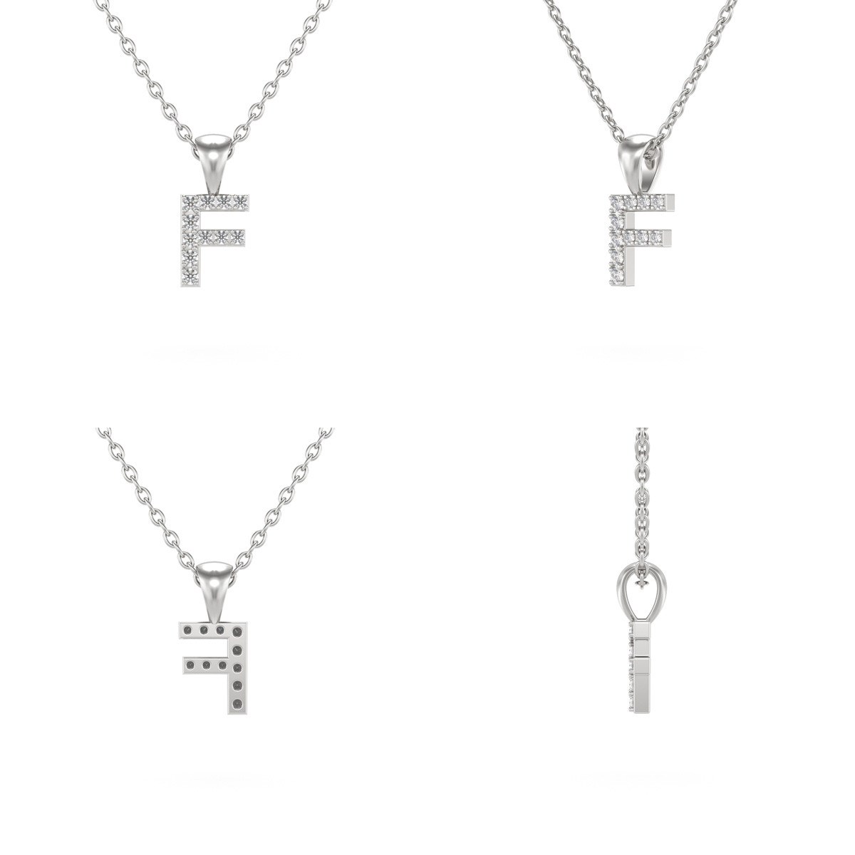 Collier Pendentif ADEN Lettre F Or 750 Blanc Diamant Chaine Or 750 incluse 0.72grs