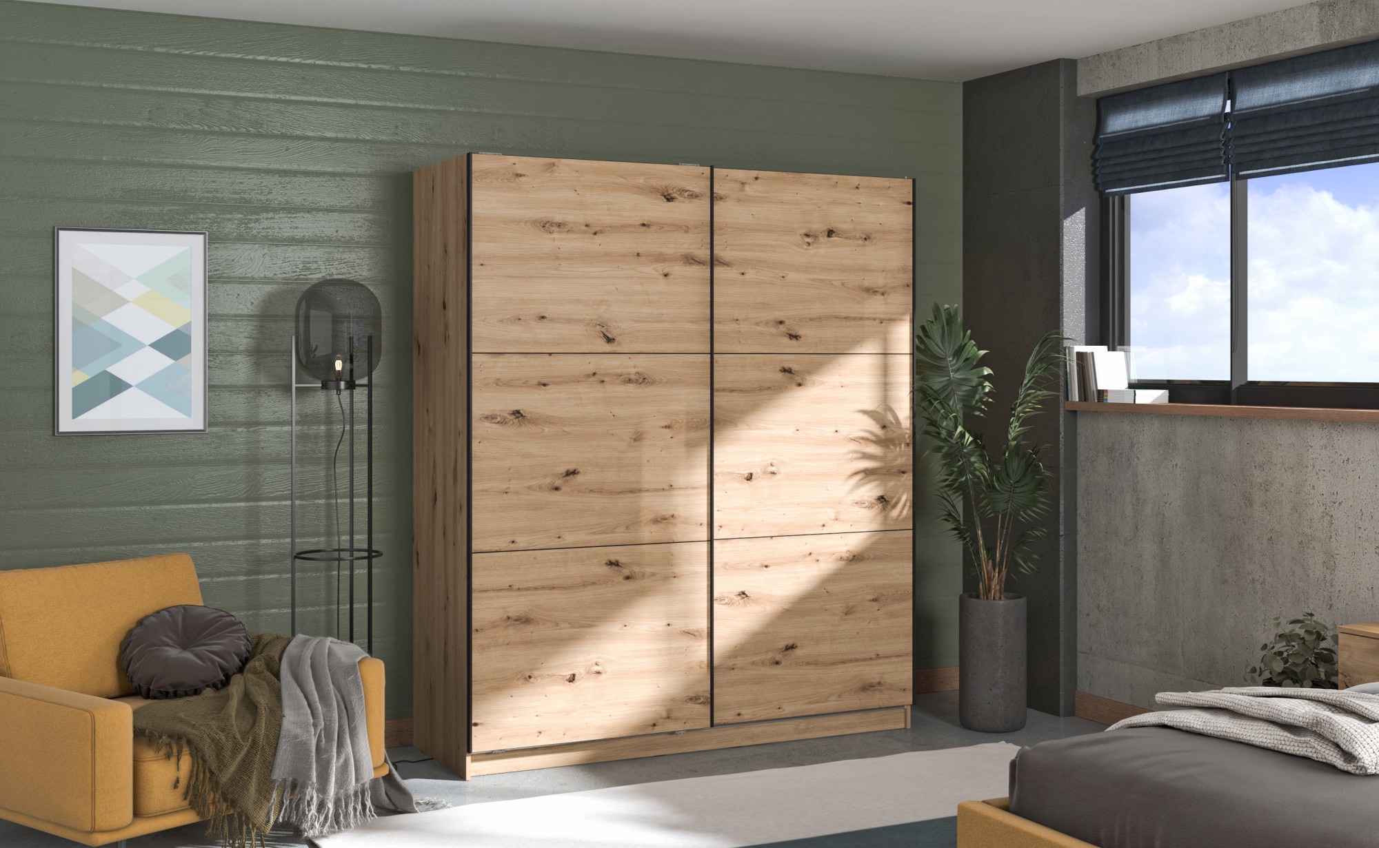 INOSIGN Schwebetürenschrank »Sierra klassischer Kleiderschrank Wäscheschrank 179 oder 217cm breit« mit kompletter Inneneinteilung, FSC®-zertifizierter Holzwerkstoff