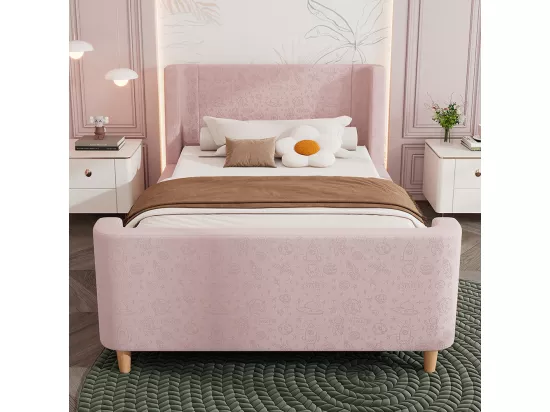 Lit d'enfant Lit rembourré,lit simple lit traîneau, 90 x 200 cm, Pour garçons & filles, Rose,Sans matelas
