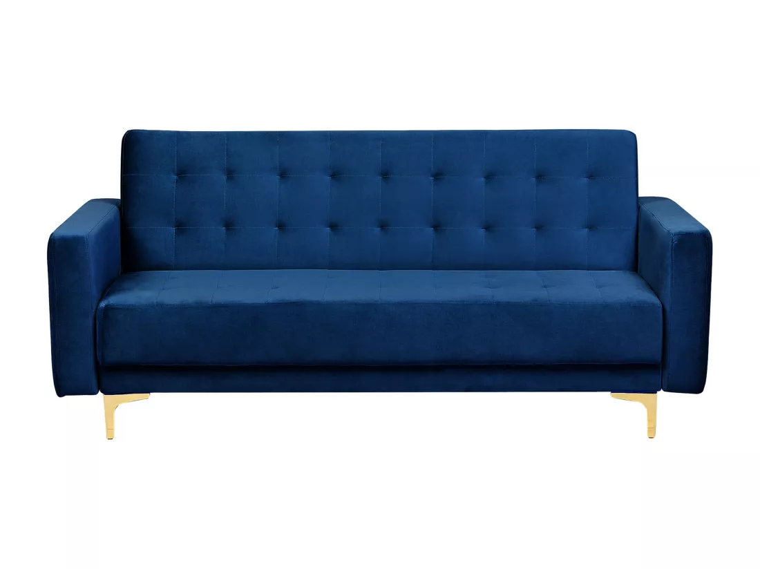 Ensemble canapé et fauteuils en velours bleu marine 5 places ABERDEEN