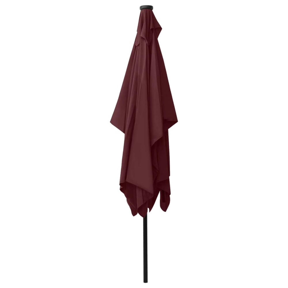Parasol avec led et mât en acier 2 x 3 m rouge bordeaux