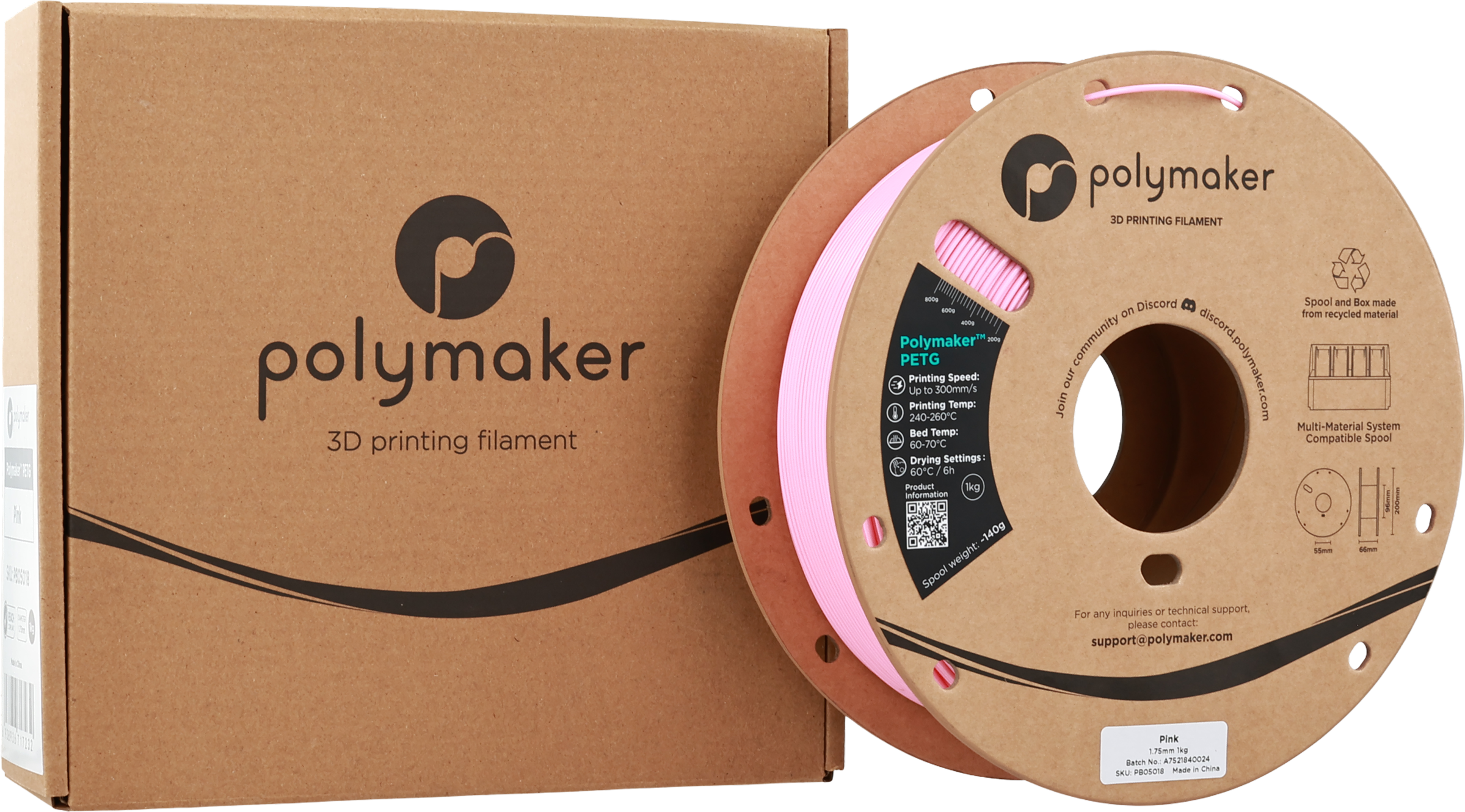 Polymaker  PETG Pink, 1,75 mm / 1000 g    Robustes PETG optimiert für High Speed Druck in Pink