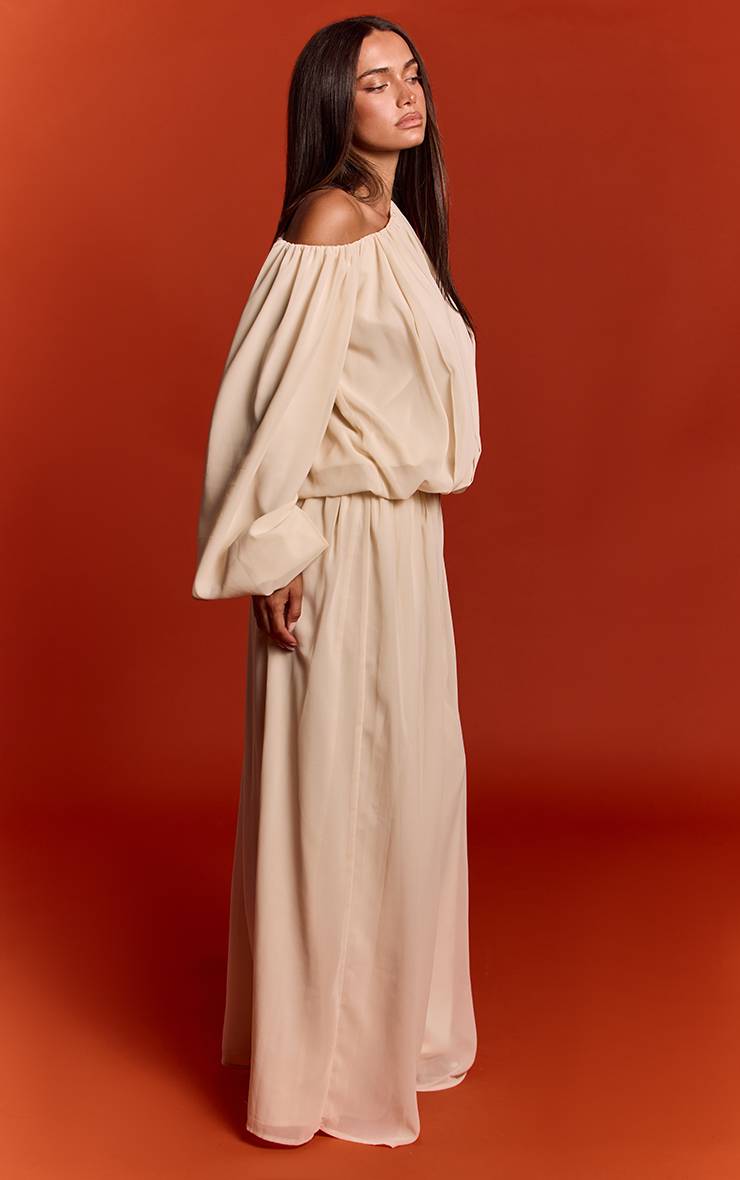 Crème Ensemble Coordonné Pantalon Large En Mousseline Avec Taille Froncée