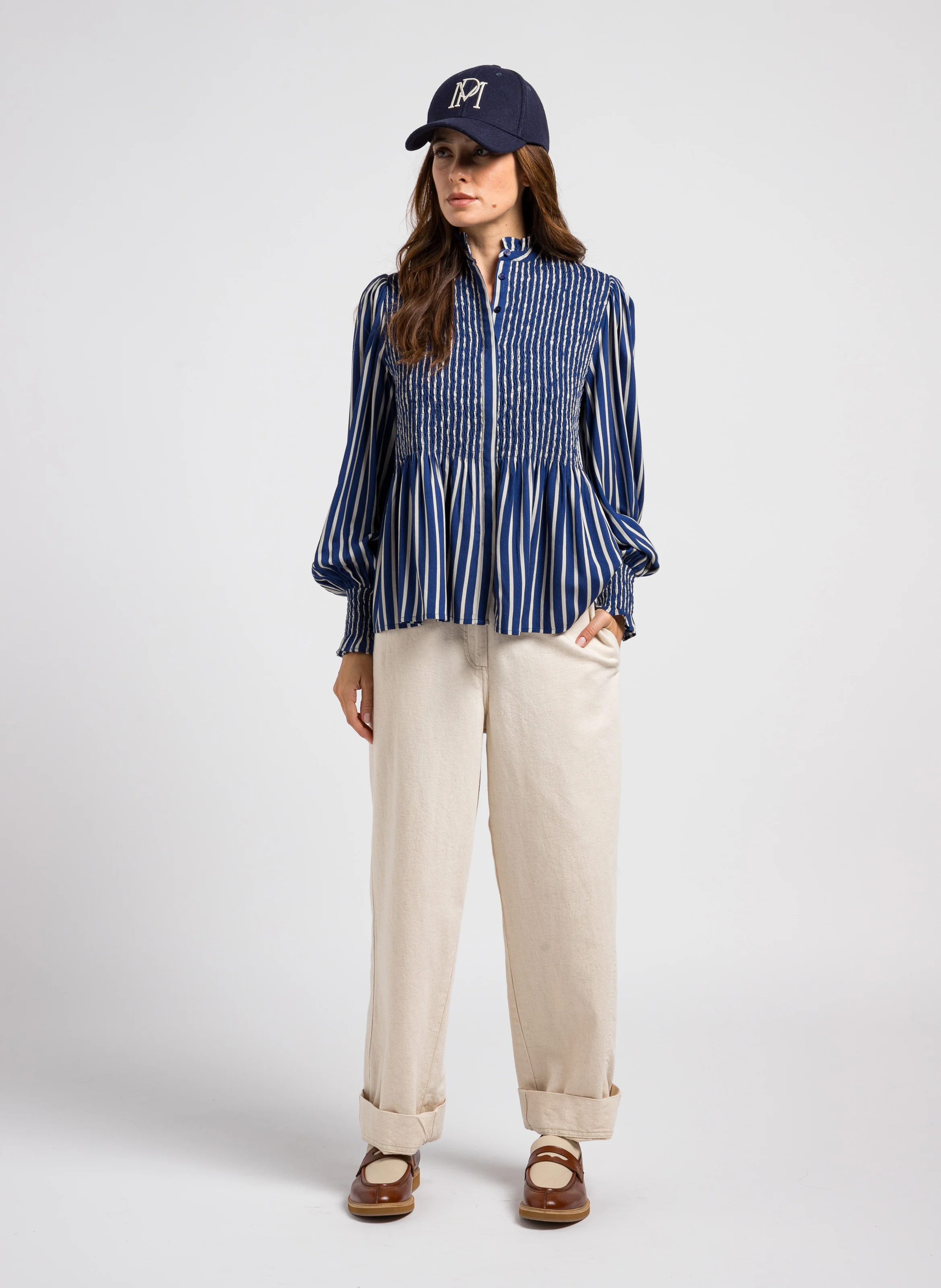 TOSCANE - Chemise col victorien à rayures | Bleu