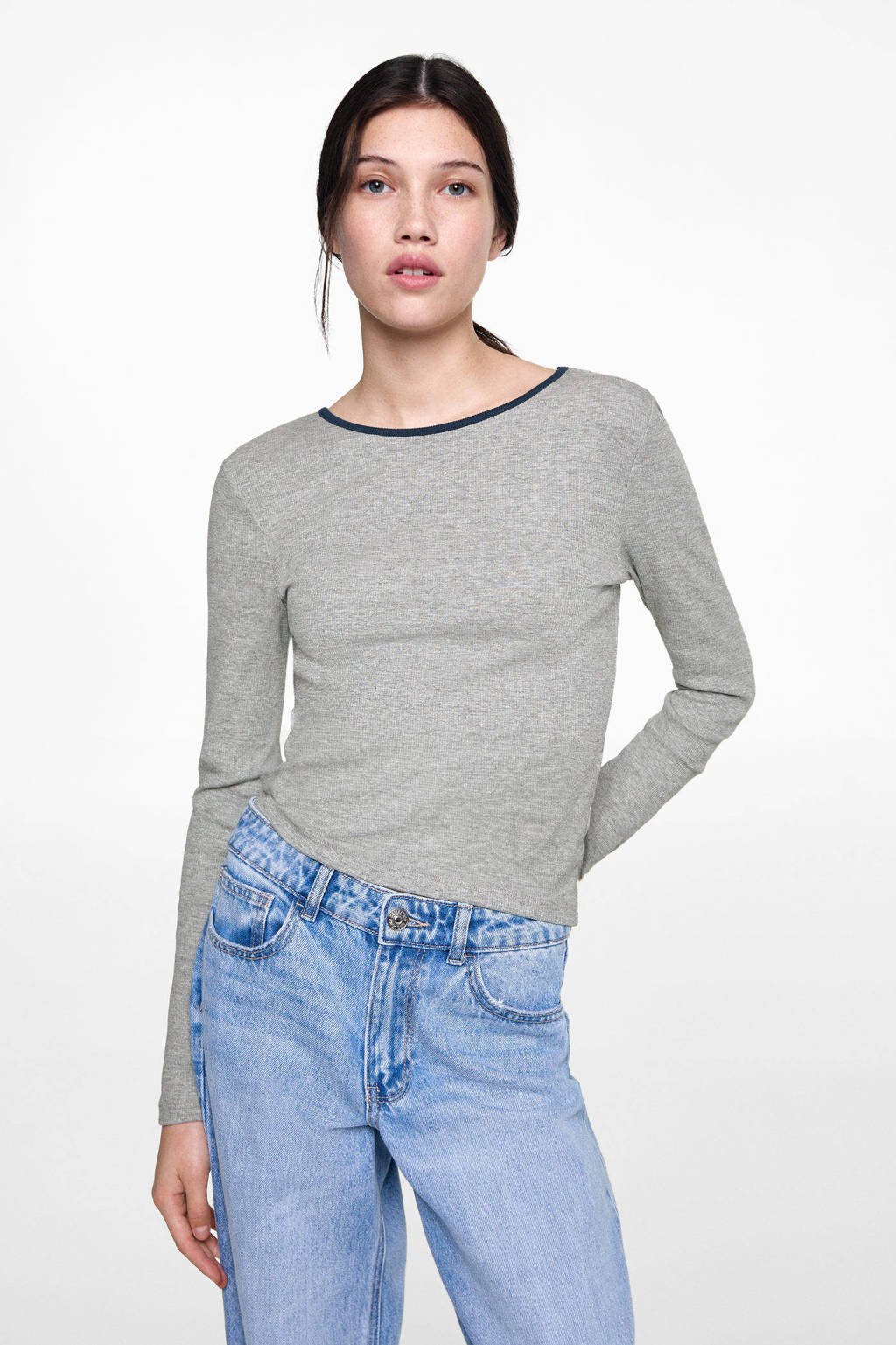 MANGO TEEN top met open rug grijs melange