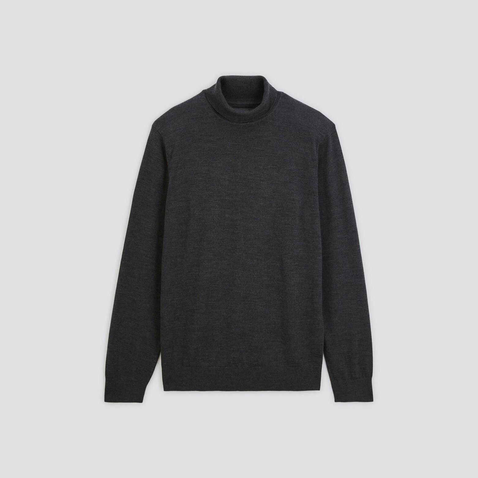 Pull col roulé en laine mérinos Gris foncé